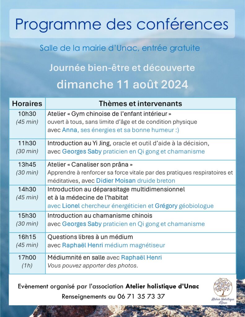 programme des conférences du 11 août 2024